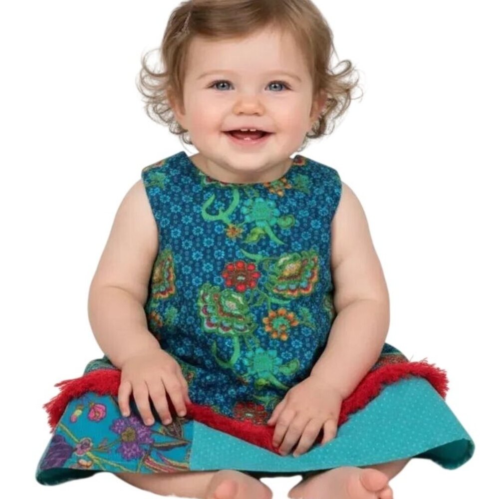 Louise Valentin Baby Infant Girls Blue Floral Embroidered A-Line Dress Size‎ 12M
